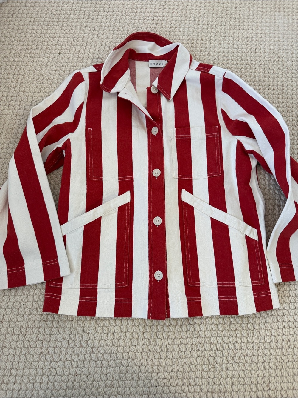 RHODE Red and White Striped Button Chore Jacket